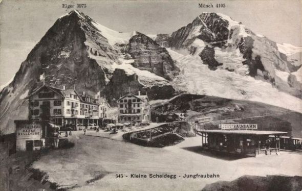 Postkarte von der Kleinen Scheidegg aus dem Jahr 1912.